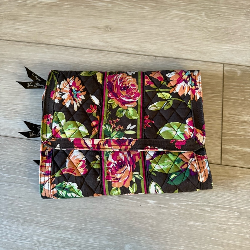 Vera Bradley Floral Quilted Clutch Makeup Bag Travel Organizer Brown Pink Rose - Picture 4 of 10